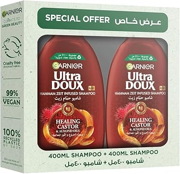 Garnier Ultra Doux HammamZeit Infused Healing Castro & Almond Oils Shampoo 400Ml