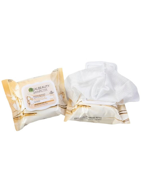 مناديل تنظيف وإزالة المكياج من ريل بيوتي للبشرة العادية - 25 قطعة