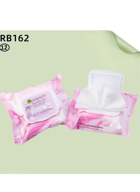 مناديل تنظيف وإزالة المكياج من ريل بيوتي، 25 قطعة